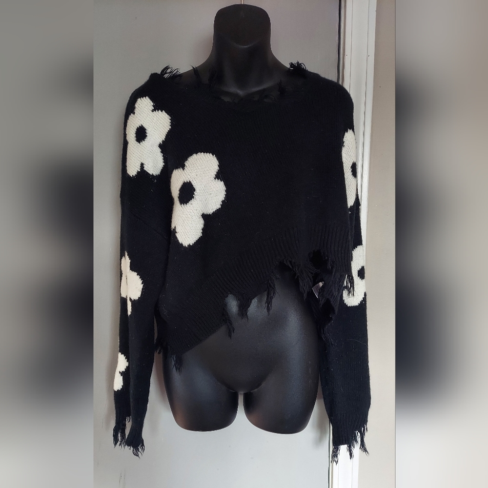 Dry Goods Distressed Daisy Off Shoulder Sweater